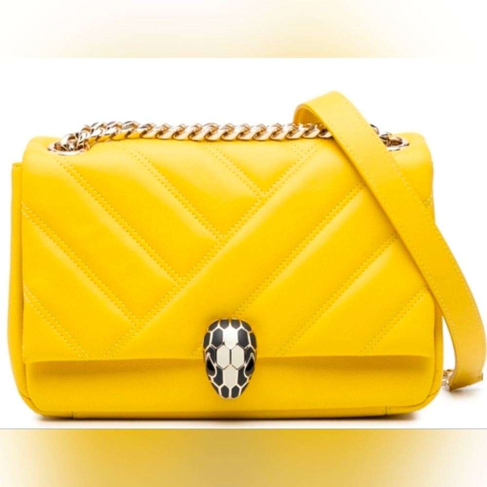 Bvlgari Serpenti Cabochon Small Yellow Quilted Leather Crossbody Bag Pre Loved